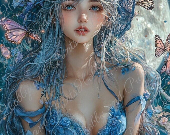 DIY Diamond Painting Full Screen Woman Girl Blue Dress Hat Flowers Floral Fairy Summer Woman Teen Square Round Special Stones Choice Canvas