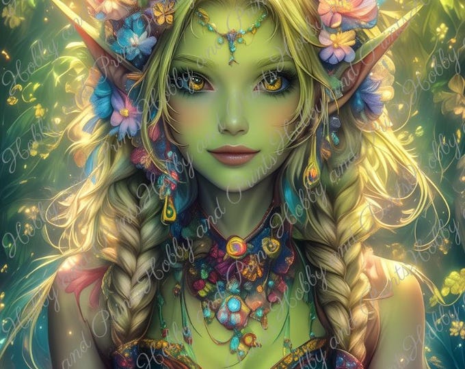 DIY Diamond Painting Full Screen Fairy Elf Green Braids Fantasy Witch Mysticism Legendary Figure Manga Comic Round / Square Special Stones