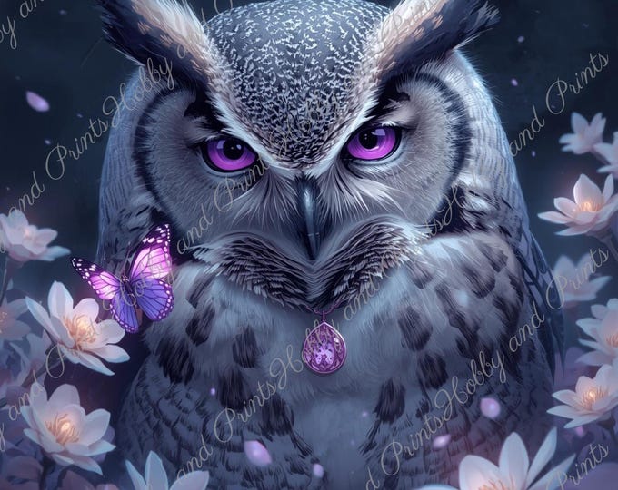 DIY Diamond Painting Full Screen Magical Owl Night Moon Flower Meadow Butterflies Purple Eyes Dreamland Round Square Special Stones