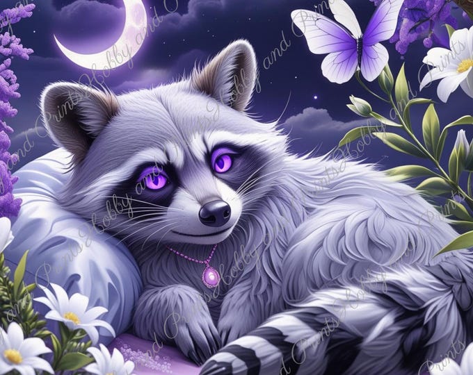 DIY Diamond Painting Full Screen Magical racoon Night Moon Flower Meadow Butterflies Purple Eyes Dreamland Round Square Special Stone