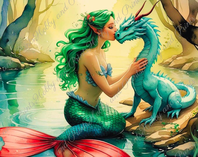 DIY Diamond Painting Full Screen Mermaid Kiss Dragon Water Fantasy Lake Mysticism Mythical Creature Legendary Round Square Special Stones