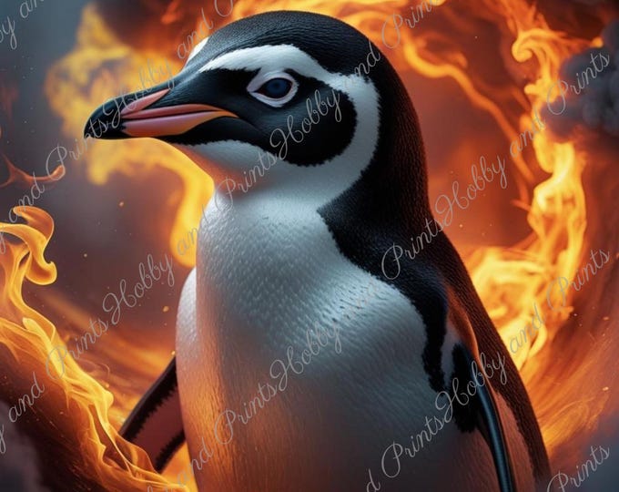DIY Diamond Painting Full Screen Fire Penguin Animal Motif Flames Bird Fantasy Anime Comic Special Stones Choice Canvas Round Square