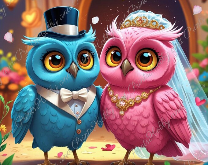 DIY Diamond Painting Full Screen Owls Bride and Groom Wedding Couple Romance Comic Anima Love Special Stones Choice Canvas Round Square
