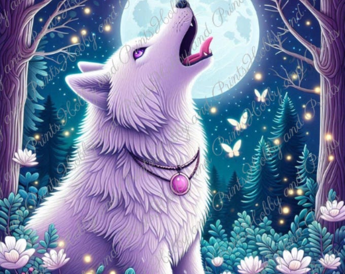 DIY Diamond Painting Full Screen White Wolf in the Forest Moon Cartoon Comic Anime Forest Life Special Stones Round Square Choice Canvas