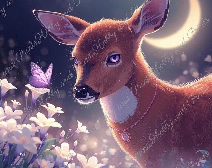 DIY Diamond Painting Full Screen Magical Deer Night Moon Flower Meadow Butterflies Purple Eyes Dreamland Round Square Special Stones