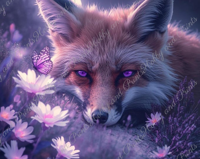 DIY Diamond Painting Full Screen Magical Fox Night Moon Flower Meadow Butterflies Purple Eyes Dreamland Round Square Special Stones