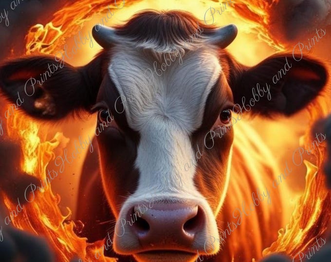 DIY Diamond Painting Full Screen Cow Cattle Fire Flames Inferno Mysticism Farm Milk Special Diamonds Choice Canvas Round Square