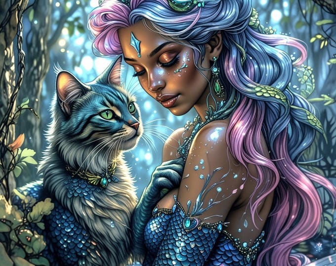 DIY Diamond Painting Full Screen Mermaid Purple Cat Kitty Dragon Magic Night Fantasy Enchanted Forest Square Round Special Stones Mystery