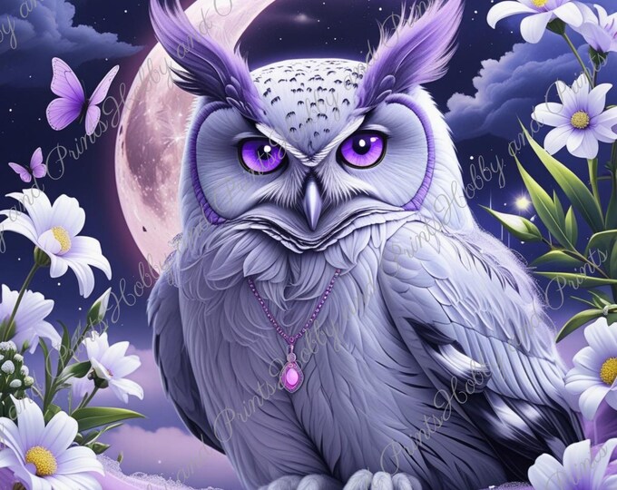 DIY Diamond Painting Full Screen Magical Owl Night Moon Flower Meadow Butterflies Purple Eyes Dreamland Round Square Special Stones