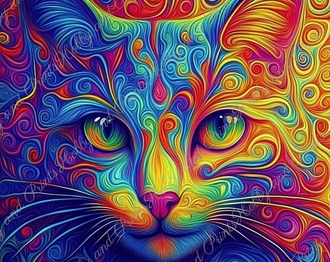 DIY Diamond Painting Full Screen Psychedelic Cat Kitty Colorful Painting Special Stones Animal Lovers Fantasy Choice Canvas Round & Square