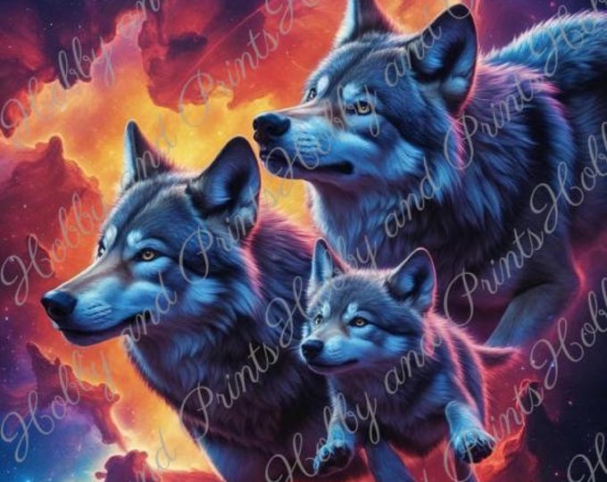 DIY Diamond Painting Full Screen Wolf Family in Space Magic Universe Galaxy Love Wolf Motif Special Stones Square Round Choice Canvas