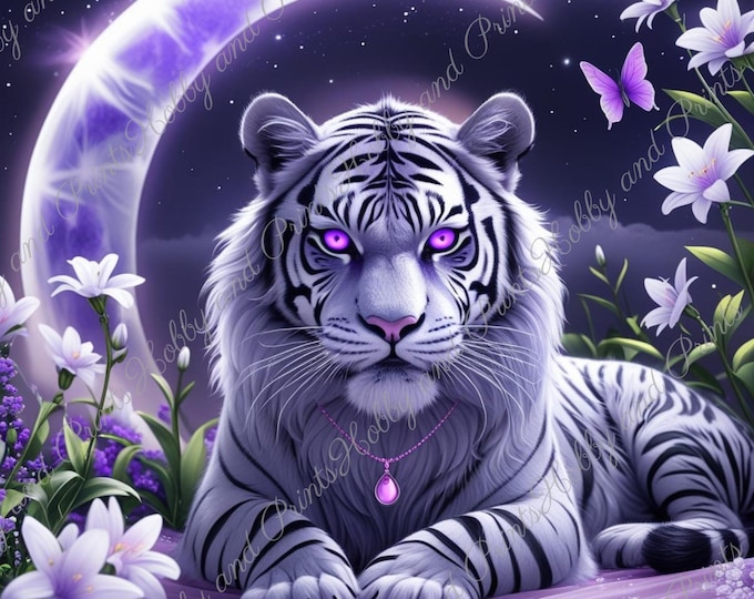 DIY Diamond Painting Full Screen Magical Tiger Night Moon Flower Meadow Butterflies Purple Eyes Dreamland Round Square Special Stones