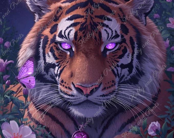 DIY Diamond Painting Full Screen Tiger Fantasy Night Magic Moon Flowers Mysticism China Special Stones