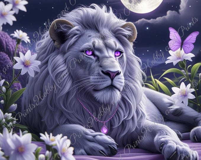 DIY Diamond Painting Full Screen White Lion Night Moon Flower Meadow Butterflies Purple Eyes Dreamland Round Square Special Stones