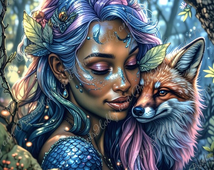 DIY Diamond Painting Full Screen Mermaid Violet Fox Water Nymph Magic Night Fantasy Enchanted Forest Square Round Special Stones Mystery