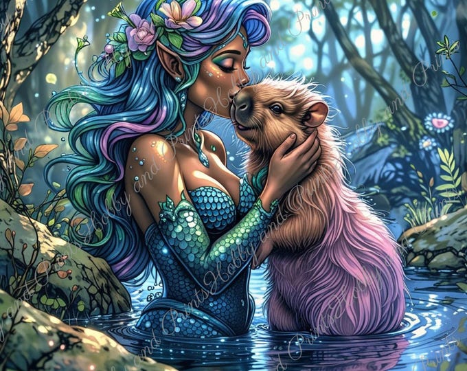 DIY Diamond Painting Full Screen Mermaid Violet Capybara Water Nymph Magic Night Fantasy Enchanted Forest Square Round SpecialStones Mystery