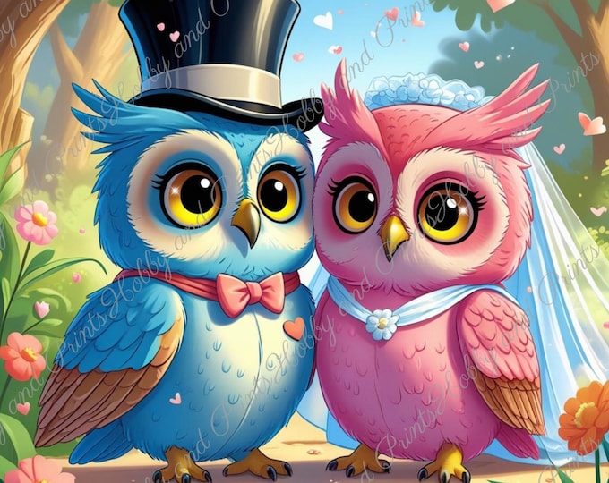 DIY Diamond Painting Full Screen Owls Bride and Groom Wedding Couple Romance Comic Anime Special Stones Choice Canvas Round Square