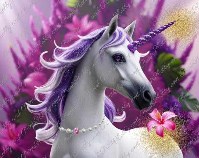 Melody - elegantes Einhorn mit violetten Horn und Mähne