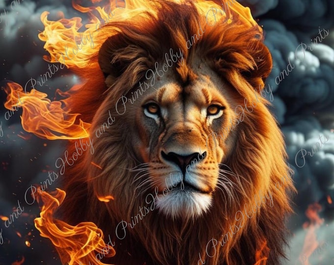 DIY Diamond Painting Full Screen Fire Lion Majesty Flames Power Wild Special Stones Fantasy Safari Wildlife Choice Canvas Round Square