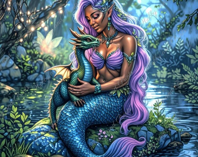 magische Meerjungfrau mit Babydrache