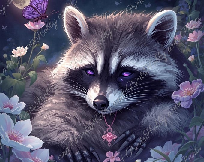 DIY Diamond Painting Full Screen Magical racoon Night Moon Flower Meadow Butterflies Purple Eyes Dreamland Round Square Special Stone