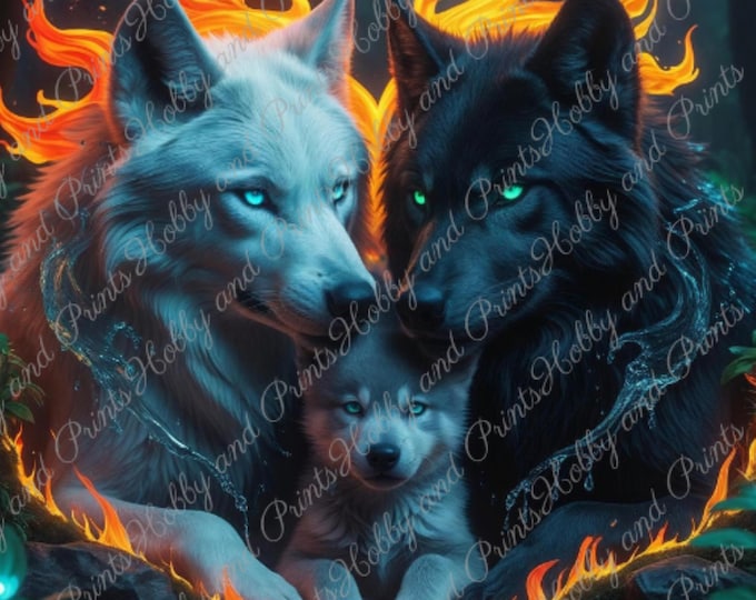 DIY Diamond Painting Full Screen Wolf Family Flames Love Heart Fire Fantasy Manga Comic Special Stones Round Square Choice Canvas
