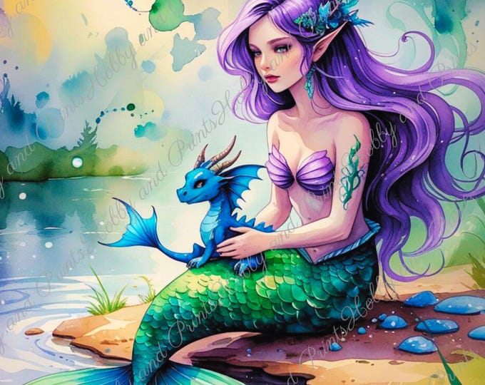 DIY Diamond Painting Full Screen Mermaid Baby Dragon Water Fantasy Lake Mysticism Mythical Creature Legendary Round Square Special Stone