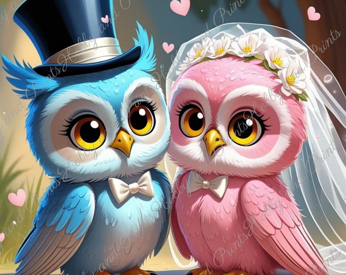 DIY Diamond Painting Full Screen Owls Bride and Groom Wedding Couple Romance Love Comic Anime Special Stones Choice Canvas Round Square