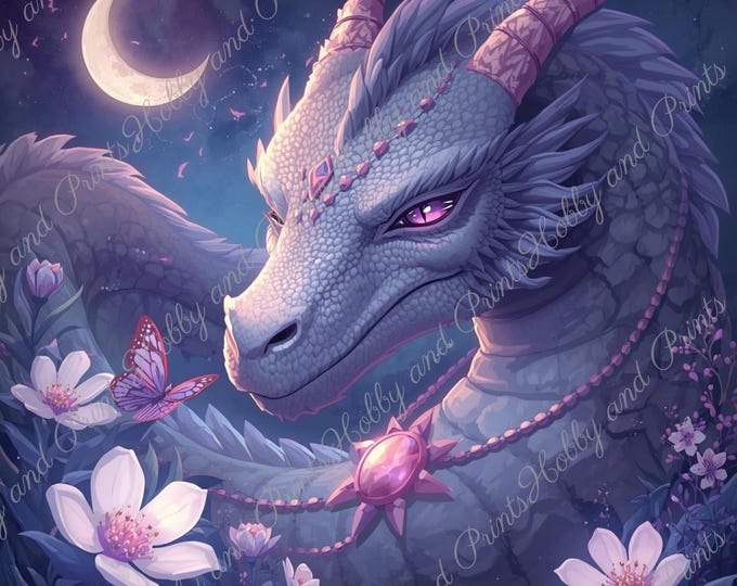 DIY Diamond Painting Full Screen Magical Dragon Night Moon Flower Meadow Butterflies Purple Eyes Dreamland Round Square Special Stone