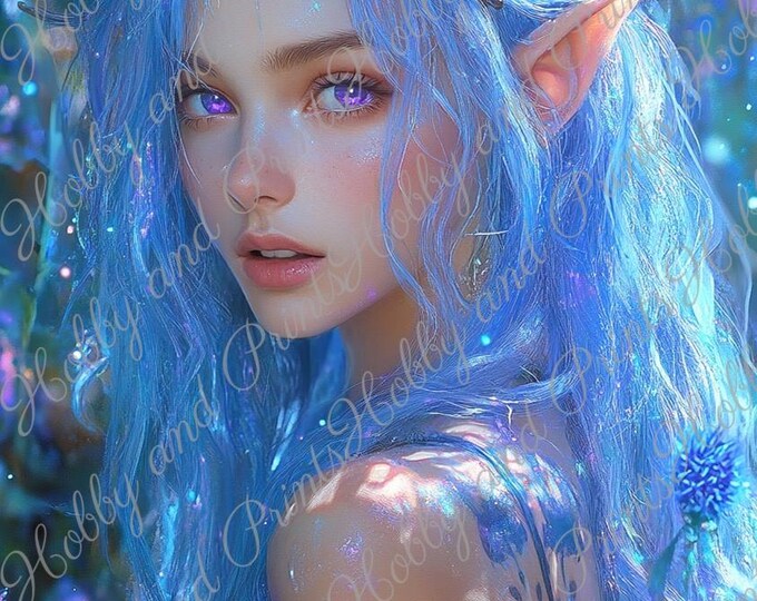 DIY Diamond Painting Full Screen Fairy Elf Blue Hair Horns Legendary Figure Fairy World Mysticism Square Round Special Stones Choice Canvas