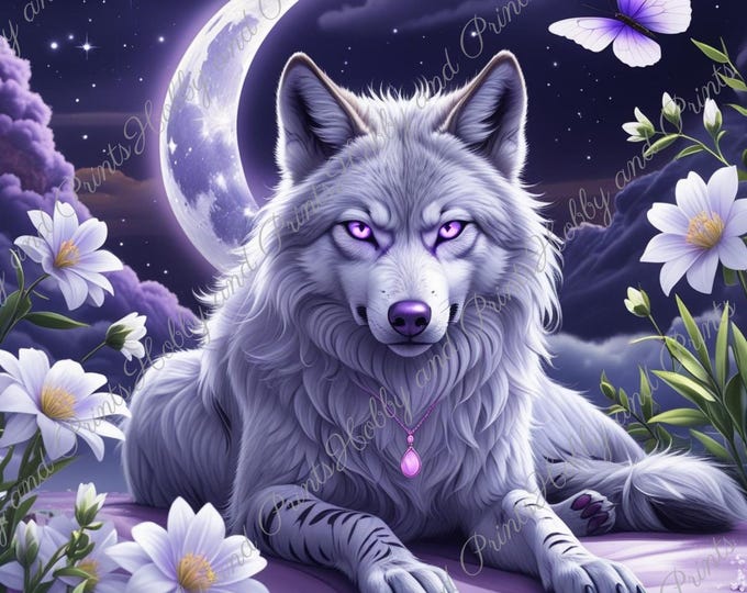 DIY Diamond Painting Full Screen White Wolf Night Moon Flower Meadow Butterflies Purple Eyes Dreamland Round Square Special Stones