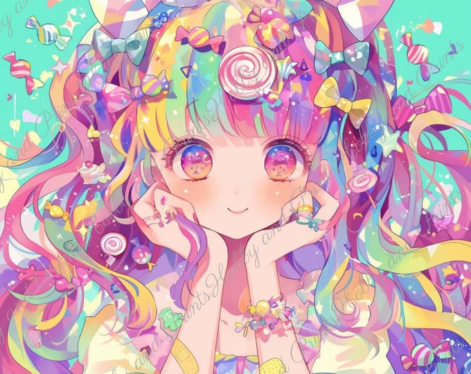 DIY Diamond Painting Full Screen Anime Girl Kawaii Sweets Candies Candy Pop Comic Manga Special Stones Choice Canvas Round Square