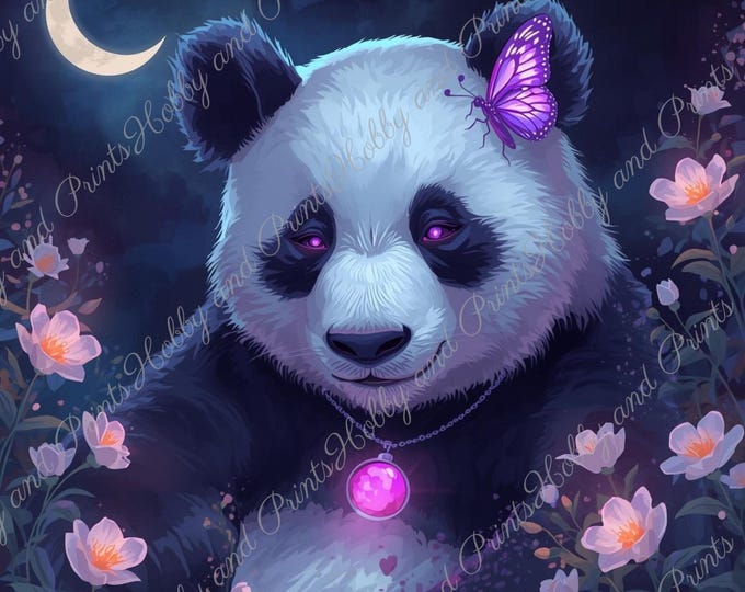 DIY Diamond Painting Full Screen Magical Panda bear Night Moon Flower Meadow Butterflies Purple Eyes Dreamland Round Square Special Stone