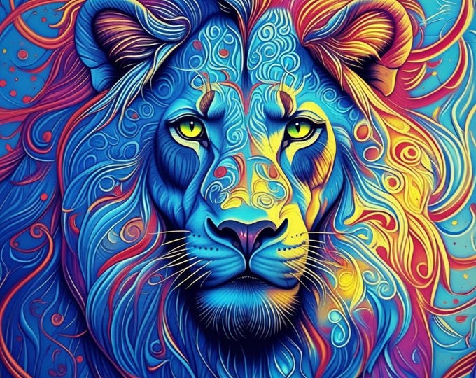 DIY Diamond Painting Full Screen Psychedelic lion Colorful Painting Special Stones Animal Lovers Fantasy Choice Canvas Round & Square