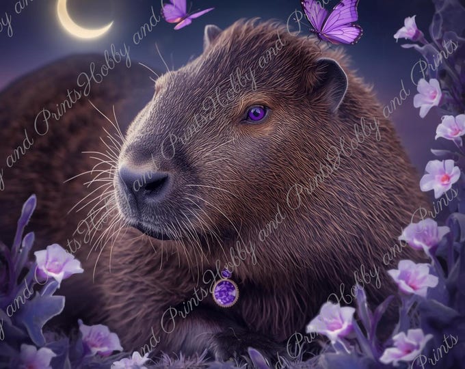 DIY Diamond Painting Full Screen Capybara Night Moon Flower Meadow Butterflies Purple Eyes Dreamland Round Square Special Stones