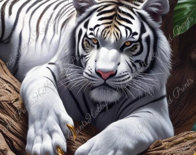 DIY Diamond Painting Full Screen White Tiger Jungle Wildlife Fantasy Gold Claws Special Stones Choice Canvas Round Square