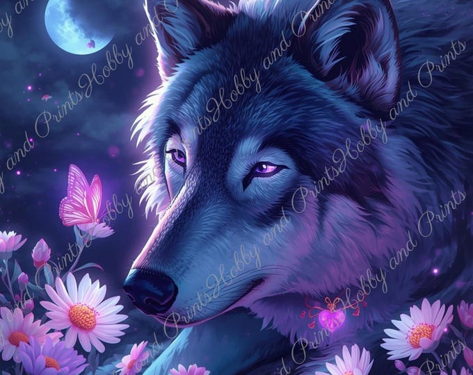 DIY Diamond Painting Full Screen Magical Wolf Night Moon Flower Meadow Butterflies Purple Eyes Dreamland Round Square Special Stones
