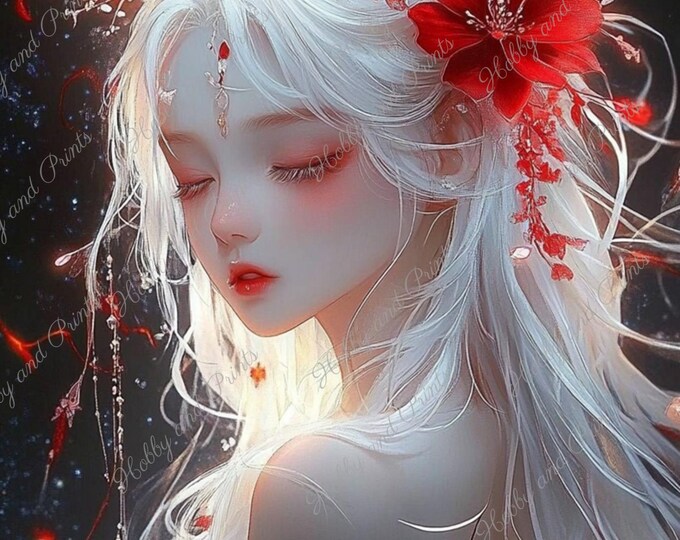 japanische Frau mit weißem Haar