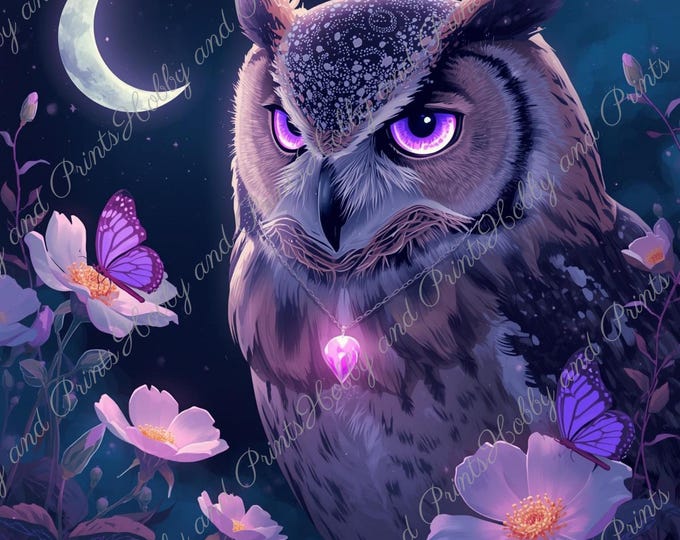 DIY Diamond Painting Full Screen Magical Owl Night Moon Flower Meadow Butterflies Purple Eyes Dreamland Round Square Special Stones