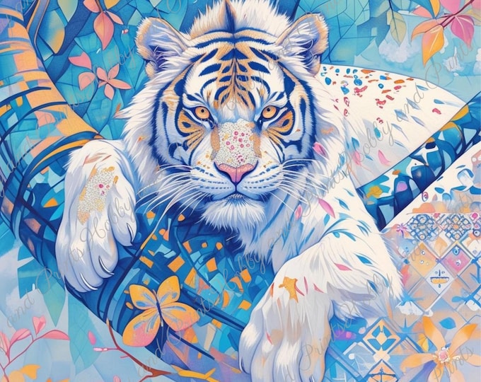 DIY Diamond Painting Full Screen White Tiger Jungle Wildlife Kawaii Comic Anime Savannah Safari Special Stones Choice Canvas Round Square