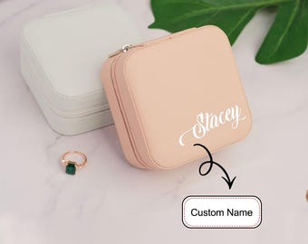 Personalized Leather Jewelry Box, Custom Travel Case