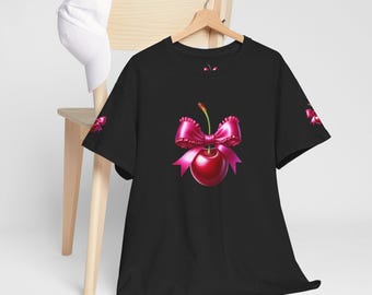 Cherry Bow Coquette T-Shirt, Girly Graphic Tee