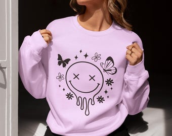 Sweater met ronde hals Funny Smile Face – trendy girly-kleuren
