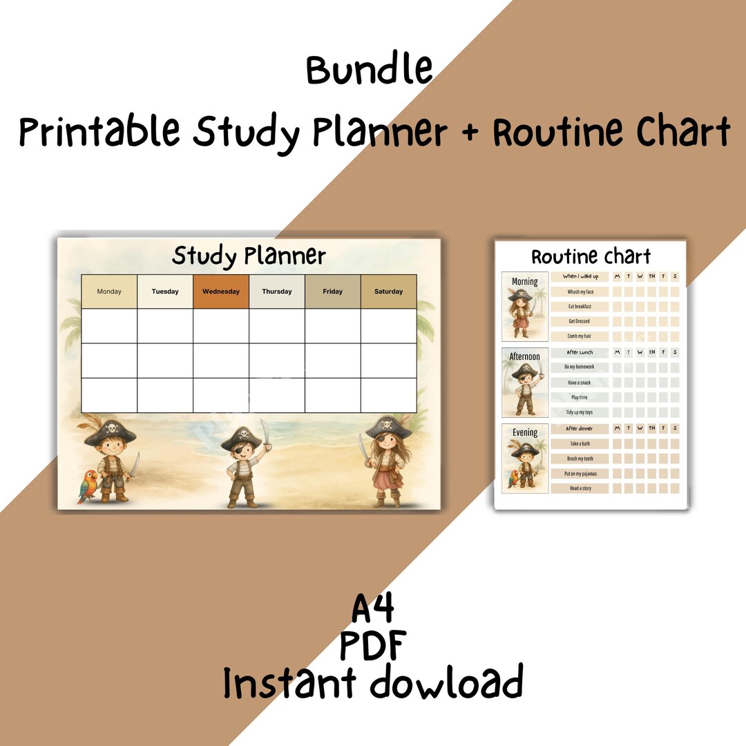 Pirate Routine Chart & Study Planner: Kids Homeschool Printable (A4 PDF ...