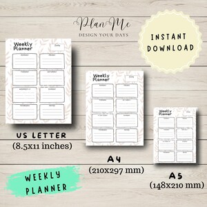 Planner settimanale floreale minimalista / Modello PDF stampabile in formato US Letter, A4, A5 e digitale / Organizzatore di attività estetico