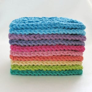 Large Face Scrubbies 4 inch Square Cotton Facial Pads, Knit Washcloths, Set of 10 Bright Colors image 3
