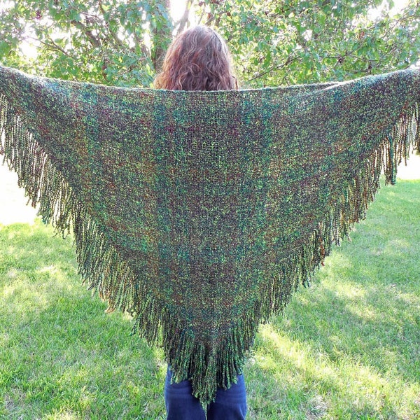 Green Shawl Handwoven Triangle Shawl Large Green Brown Shawl