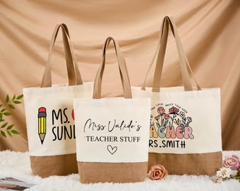 Personalized Teacher Canvas Tote Bag,Teacher Name Bag,Tote Bag for School Teacher,Teacher Appreciation,Back to School,Best Teachers Gift