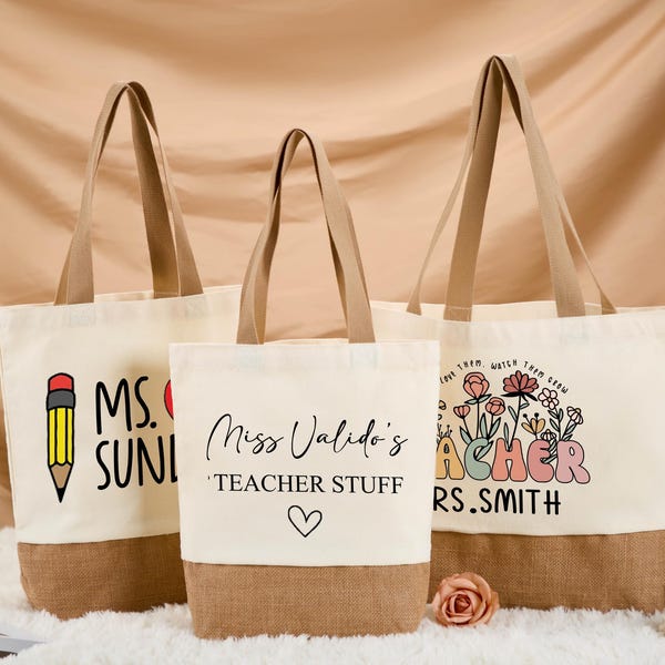 Personalized Teacher Canvas Tote Bag,Teacher Name Bag,Tote Bag for School Teacher,Teacher Appreciation,Back to School,Best Teachers Gift
