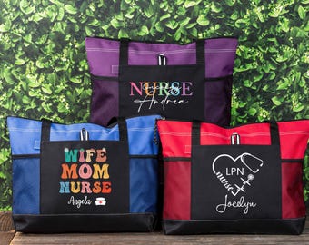 Personalized Canvas Nurse Tote,Nurse Work Bag,CNA Canvas Tote Bag with Zipper,Nurse Appreciation Gift,Nurse Graduation Gift,Gifts for Her